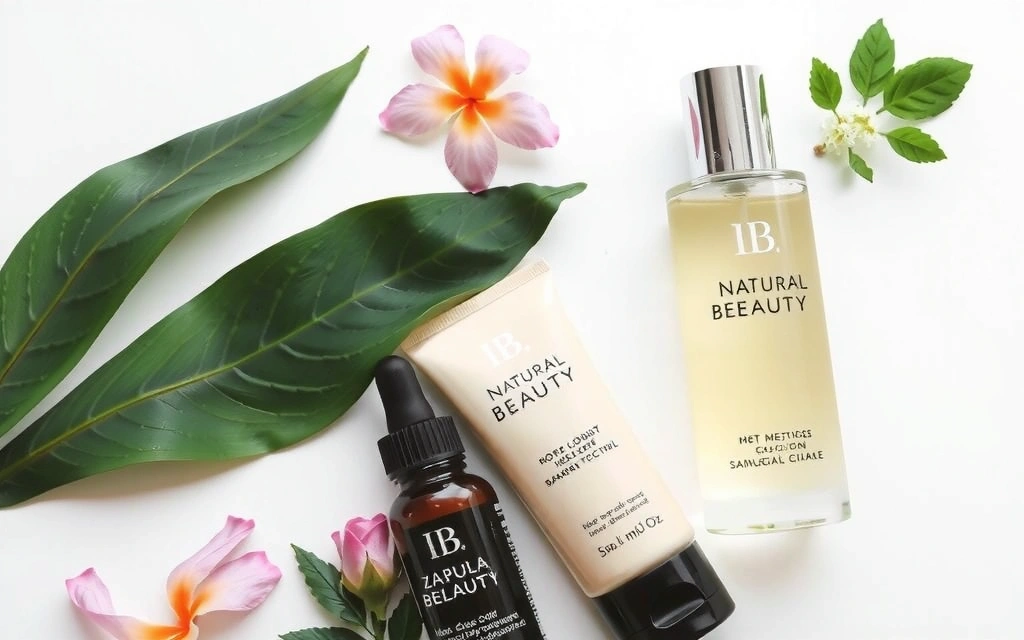 Natural beauty products with botanical ingredients, suggesting organic skincare.
