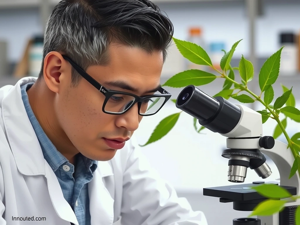 Scientist examining botanical extracts in a lab, symbolizing research and innovation.