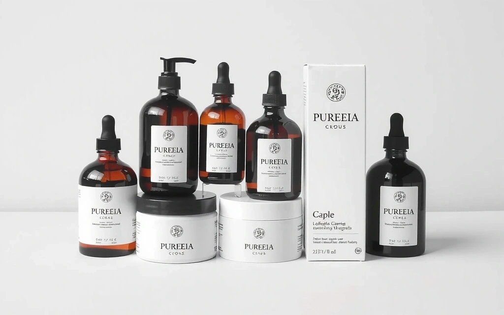 Various Pureenia supplement bottles arranged neatly, indicating a product guide.