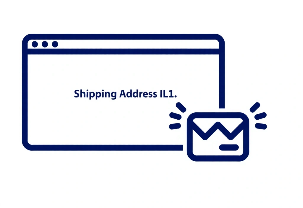 A minimalist map icon indicating a shipping address, with a small package next to it, set against a clean, white background.