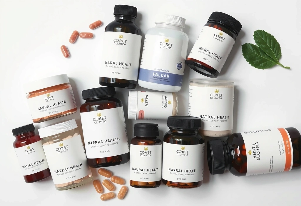 Assortment of natural health supplements